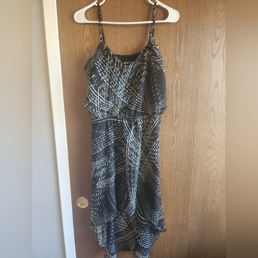 Express Monochrome Patterned High Low Dress
